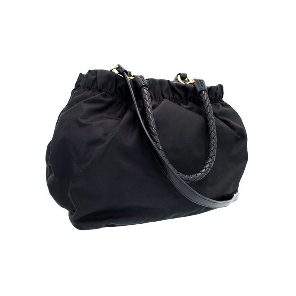 Prada leather Bow Satchel nylon handles black bag braided Tessuto Black